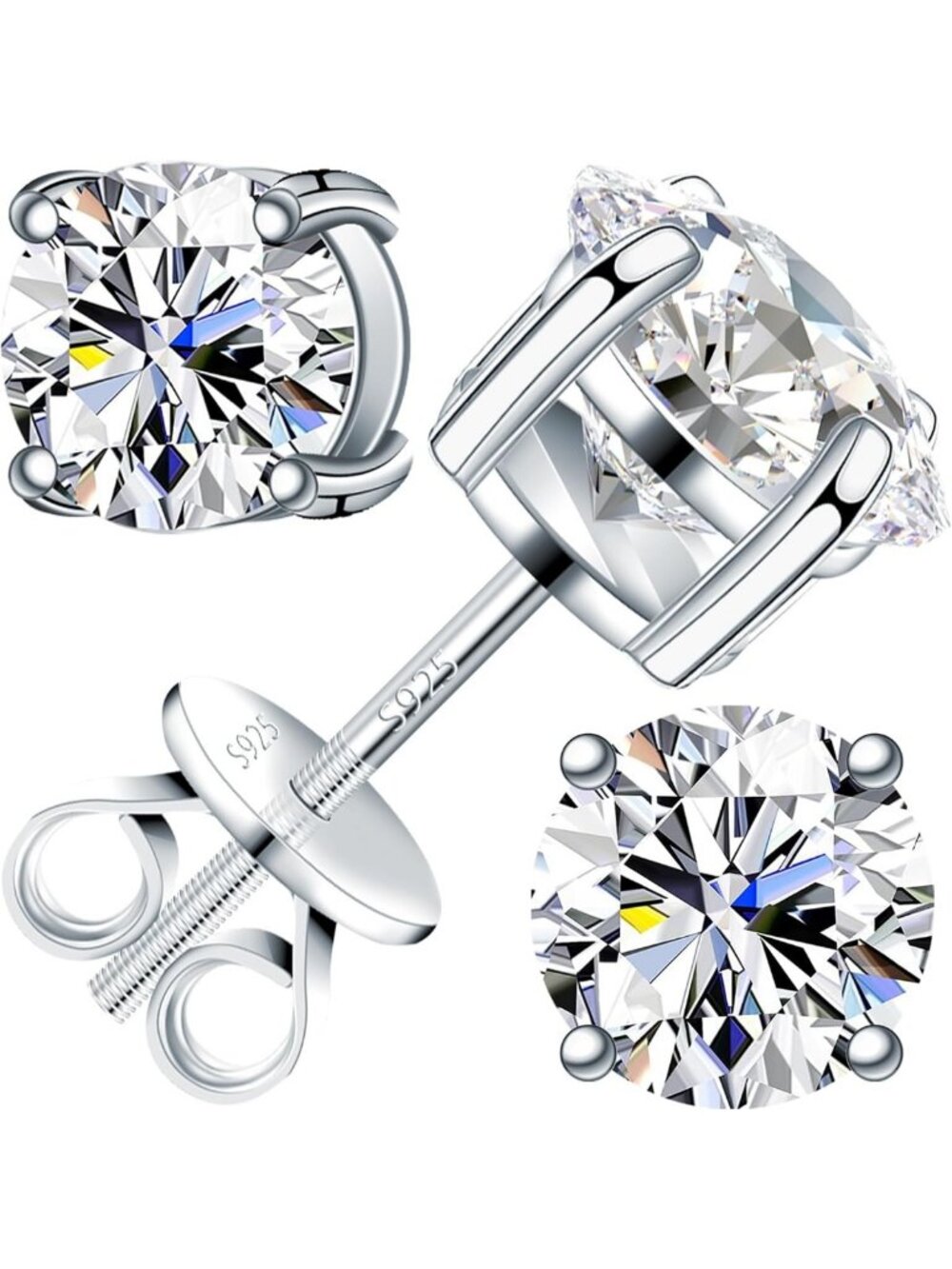 Elegant Moissanite Stud Earrings for Men & Women, 0.2ct-3.0ct, Sterling Silver